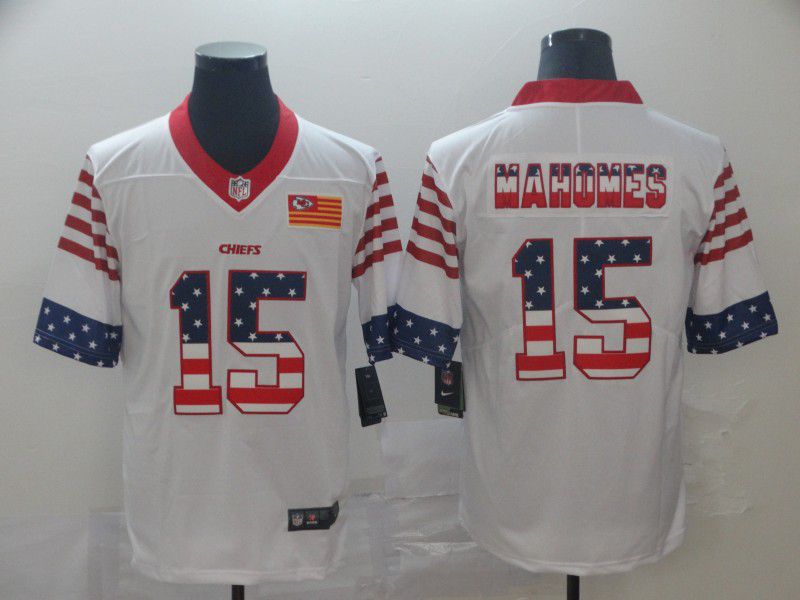 Men Kansas City Chiefs #15 Mahomes White Retro USA Flag Nike NFL Jerseys